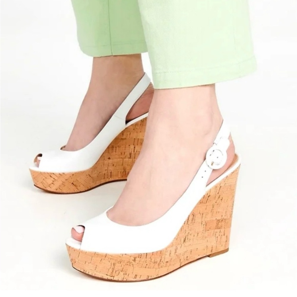 Veronica Beard Dali White Peep Wedge Heels Toe Platform 8M NEW